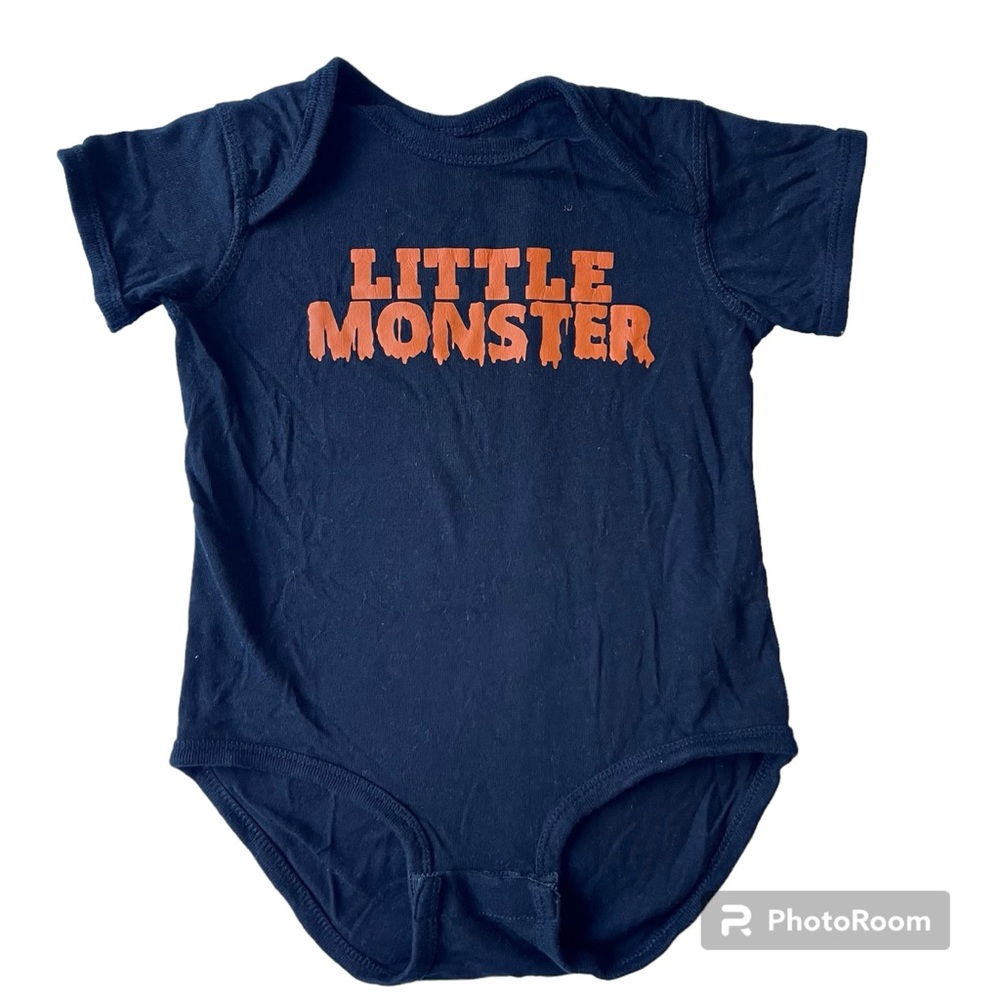 Unbranded- Unisex Infant Onesie Size 12-24 Months ‘Little Monster’ Black/Orange